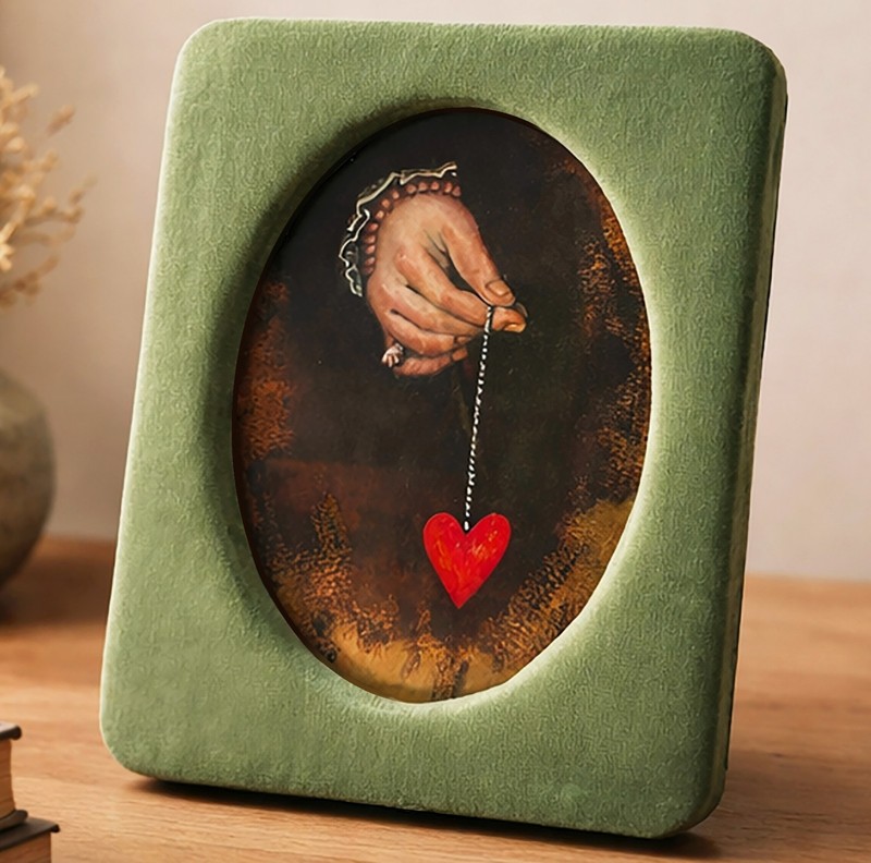 Oil Handmade Painting with Green Textile Frame, Table Shelf Decor gallery
