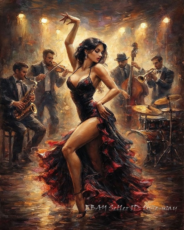Beautiful Dancer Bar Scene Oil painting Wall art Giclee Printed on canvas P2426