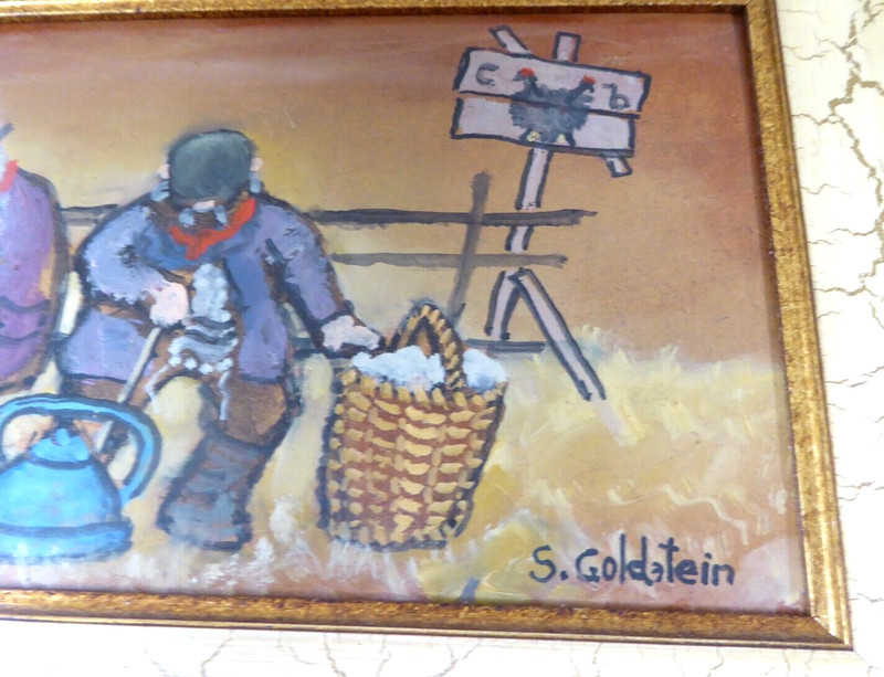 Vintage Shmuel Goldstein Artist Oil Painting Wood Board Art 5 Men Jewish Scenes gallery