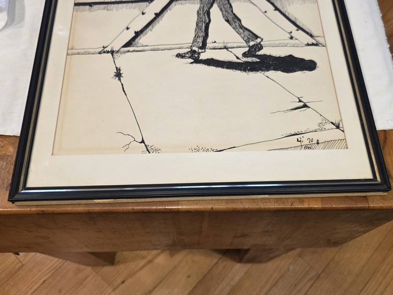 MCM Modernist Figurative Ink Drawing European signed Mi 70 framed gallery