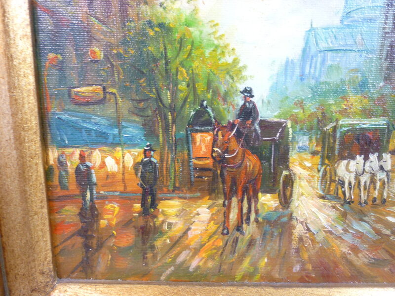 Paris Street Scene Painting Ornate 18" x 20" Baroque Frame Unknown Artist 24H023 gallery