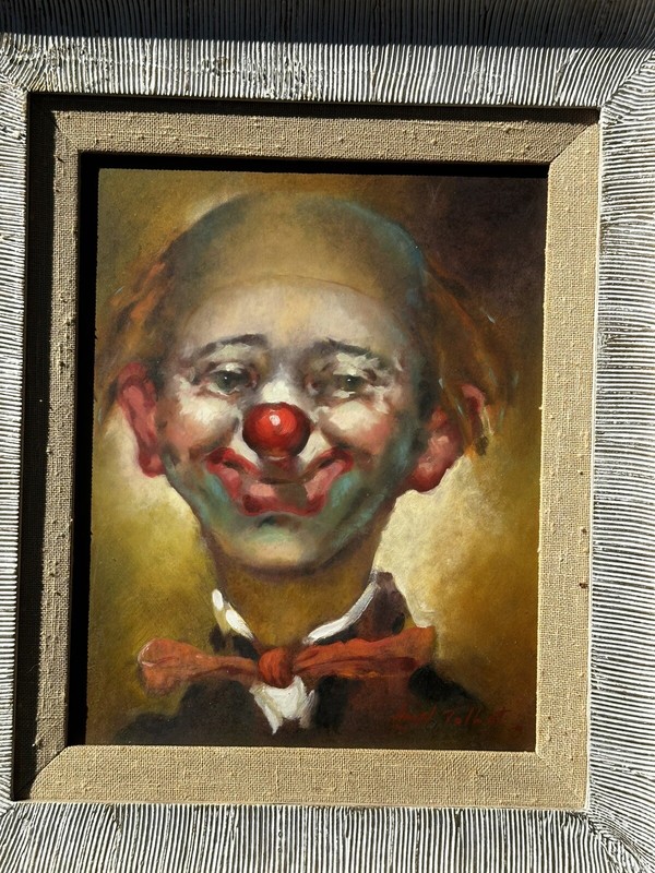 Vintage Clown Painting Lionel Talbot Signed Matted Framed Original Oil On Board gallery