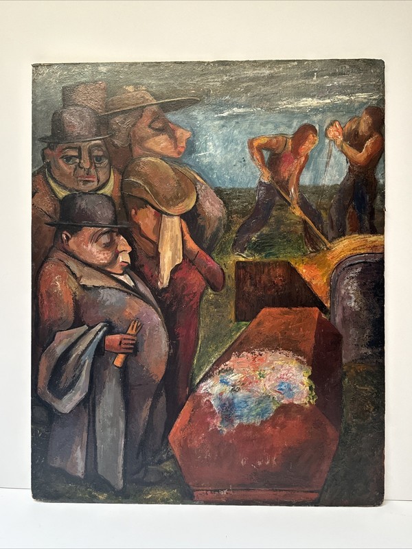 ANTIQUE PAINTING WPA AMERICAN REGIONALISM PORTRAIT ASHCAN MODERNIST FUNERAL OIL