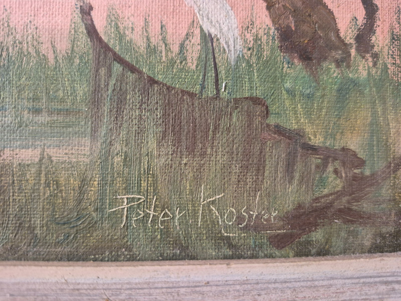 PETER KOSTER RIVER SWAMP SEASCAPE SCENE SMALL OIL BOARD PAINTING gallery