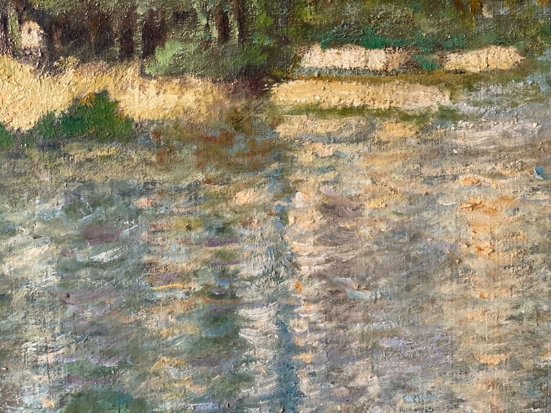 CLAUDE MONET ? 19th - GREAT IMPRESSIONIST ANTIQUE OIL / CANVAS - RIVER LANDSCAPE gallery