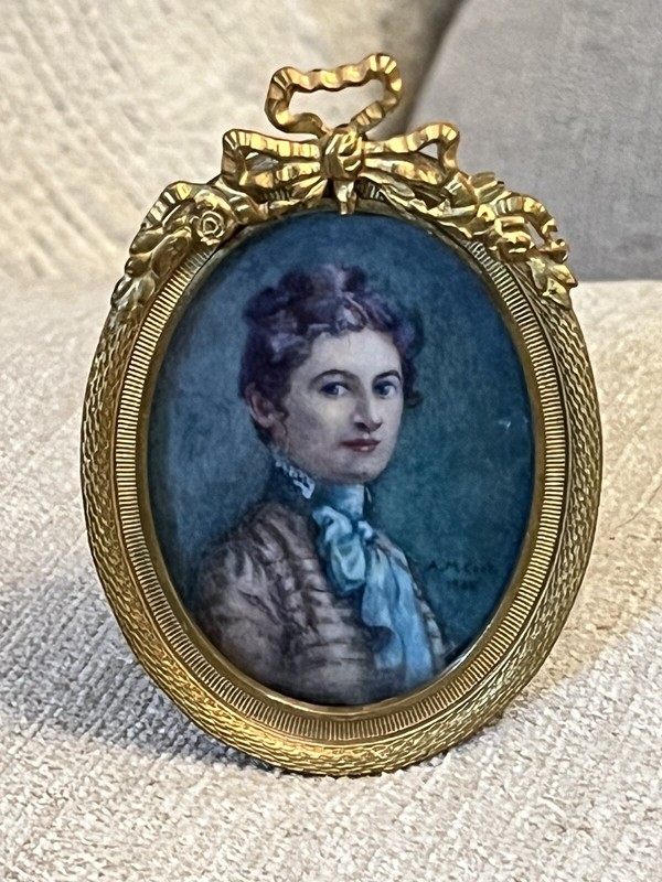 Antique English Victorian Portrait Miniature Listed Royal Academy Female Artist