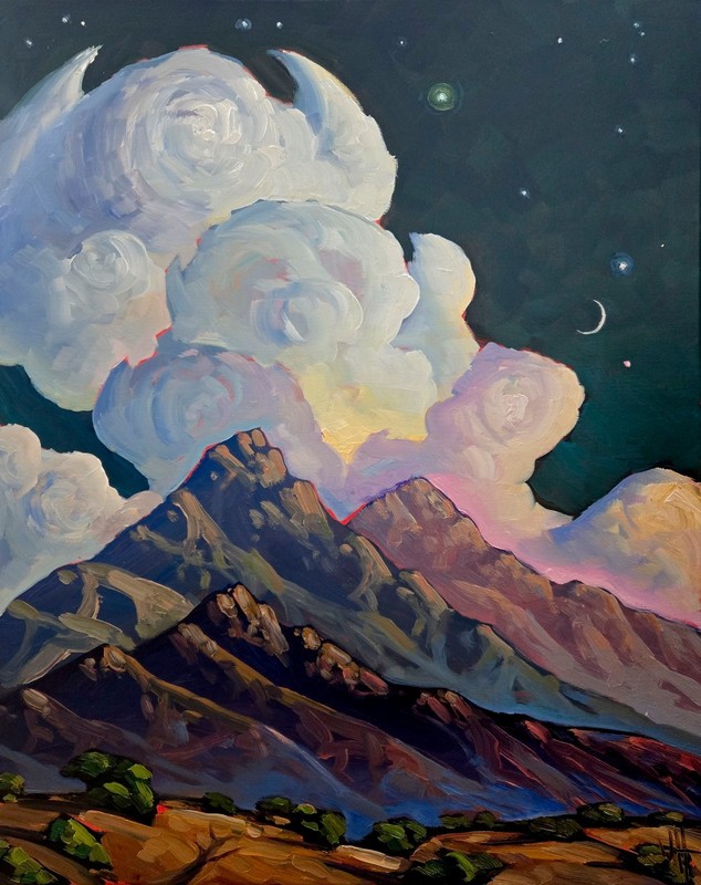 Large Original Impressionism Painting Southwest Sky Art Painterly Clouds Hawkins