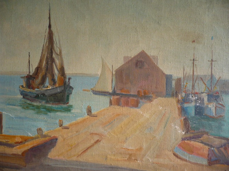 ALBERT EDEL Rare LISTED Massachusetts PROVINCETOWN HARBOR DOCK IMPRESSIONIST OIL gallery