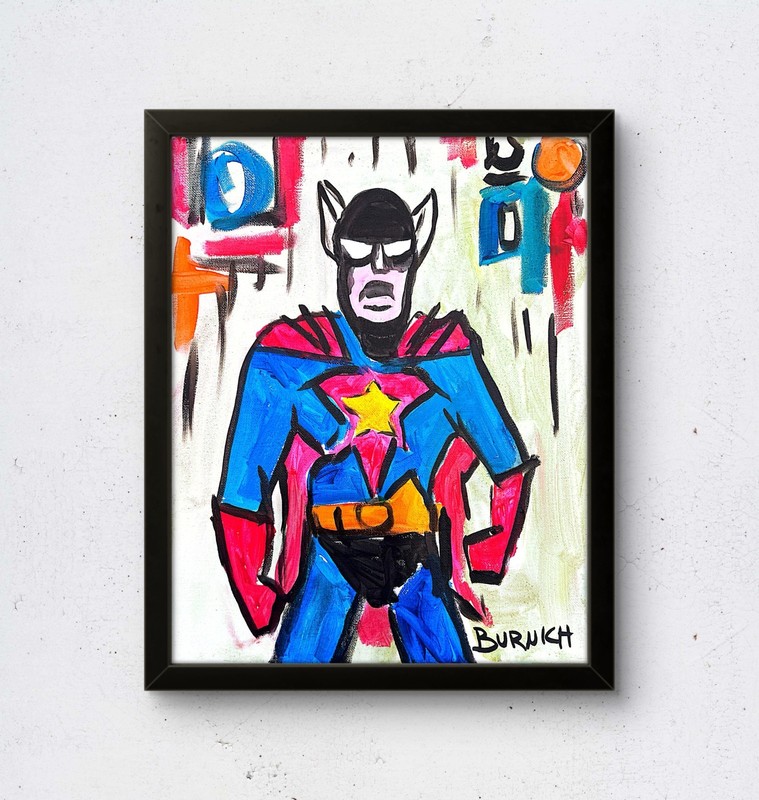 Original Super Hero 11x14 Canvas Contemporary Pop Art Acrylic Painting Signed gallery