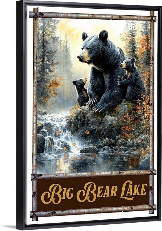 Big Bear Lake Black Bears Travel Poster Prints Framed Or Canvas Wildlife