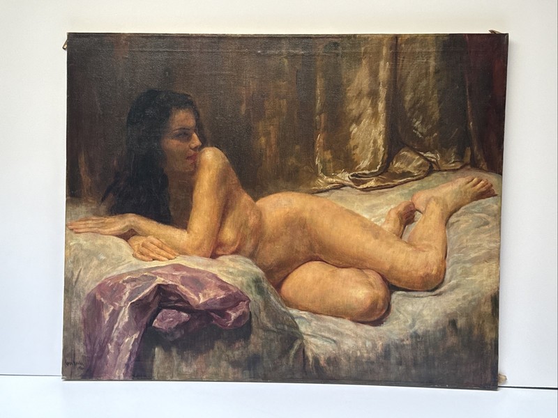 Antique Portrait Painting Pretty Woman Geza Kende Large Oil 1920’s Famous