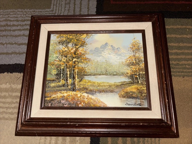 Vintage Dave Baxter Autumn Landscape Oil Painting Framed on Wood 15×12.75×1.75in
