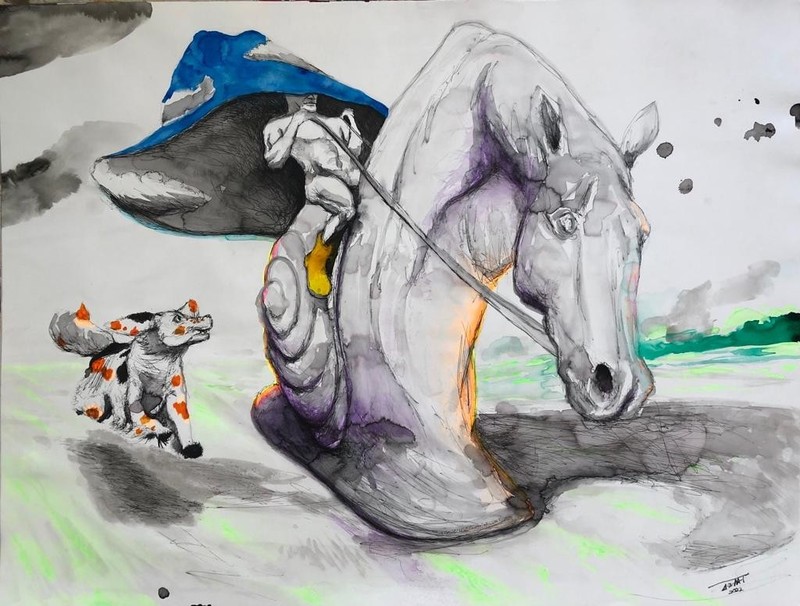 ALAIN DONATE ACRÍLICO ORIGINAL DE TÉCNICA MIXTA, TINTA ,CARTÓN 30"x 23"CUBAN ART gallery