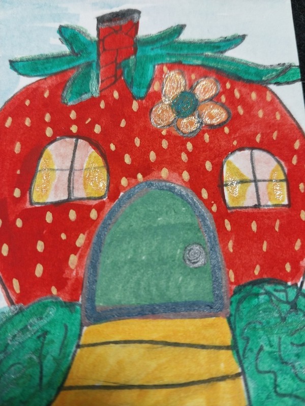ACEO Original Art Tiny Art ATC Watercolor Strawberry House Whimsical Fantasy GAT gallery