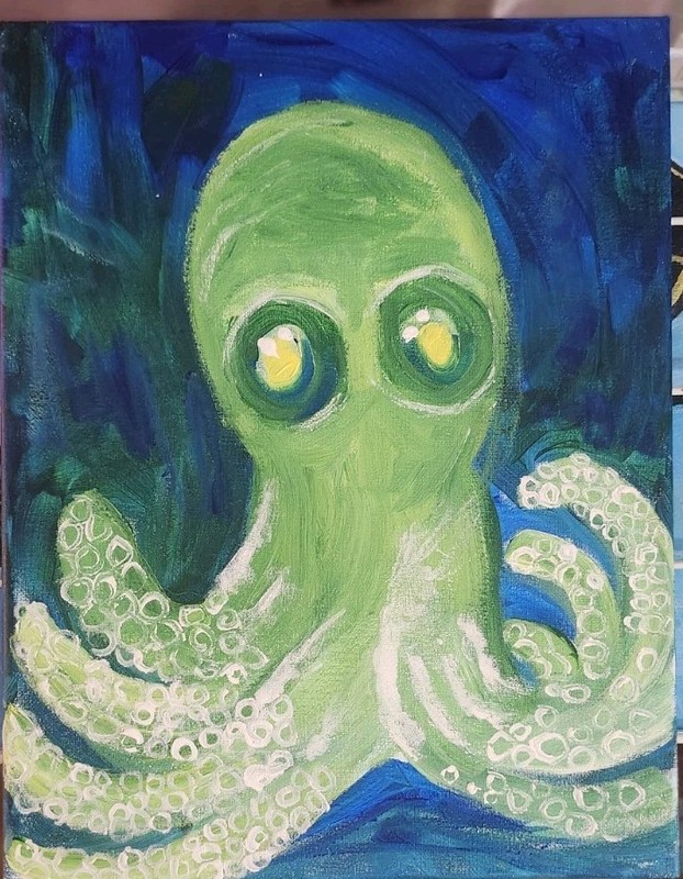 Glowimg Octupus Pup Vibrant Colorful Abstract Canvas Painting 11x14 Signed gallery