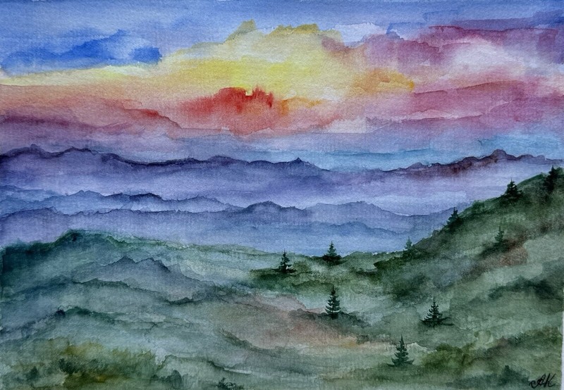 original Watercolor Art Blue Ridge Painting Smoky Mountains National Park Art