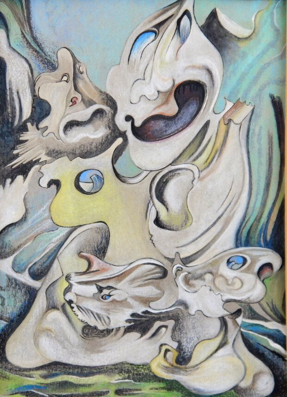 MODERNIST ABSTRACTED PAINTING IN PASTEL BY JUNE CHURCHES 1986 P306