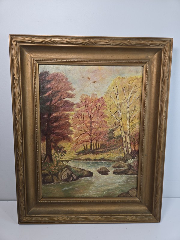 Framed Fall Landscape Oil Painting New England Landscape Scene