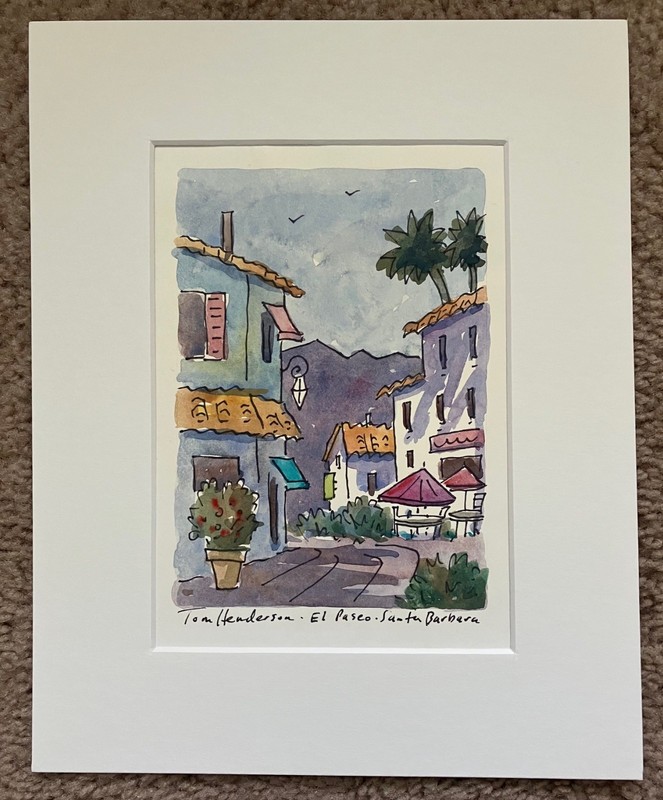 Tom Henderson Original Watercolor Painting El Paseo Santa Barbara CA Signed