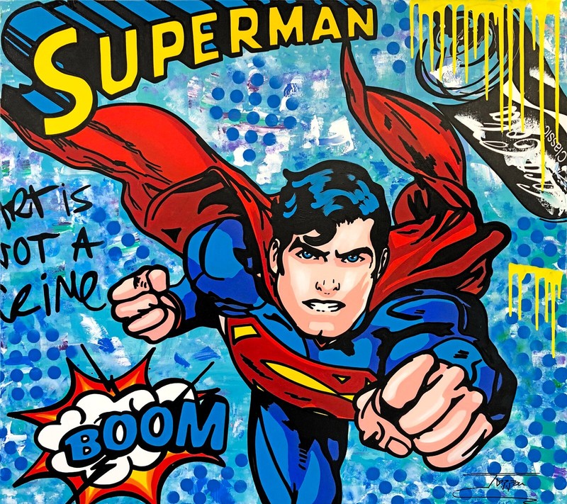 JOZZA «SUPER SUPER! COMIC» 2023 | LARGE ORIGINAL PAINTING | 48X54″ | SUPERMAN