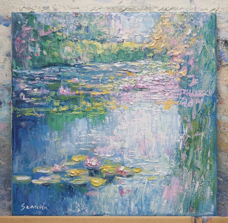 Sean Wu original oil painting, 12x12 on stretched canvas，lily pond gallery