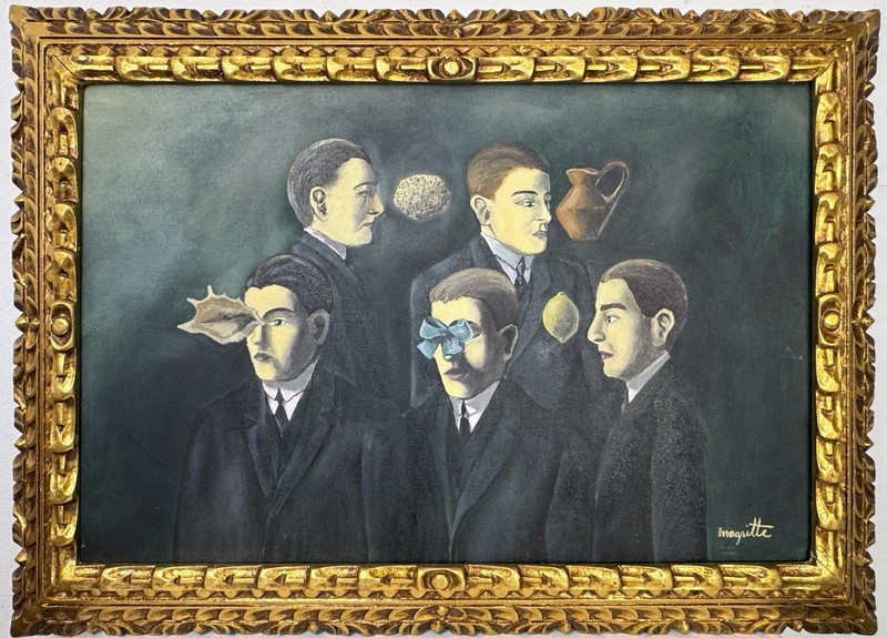 René Magritte (Handmade) Oil On Canvas Signed & Stamped Framed painting,Vtg Art