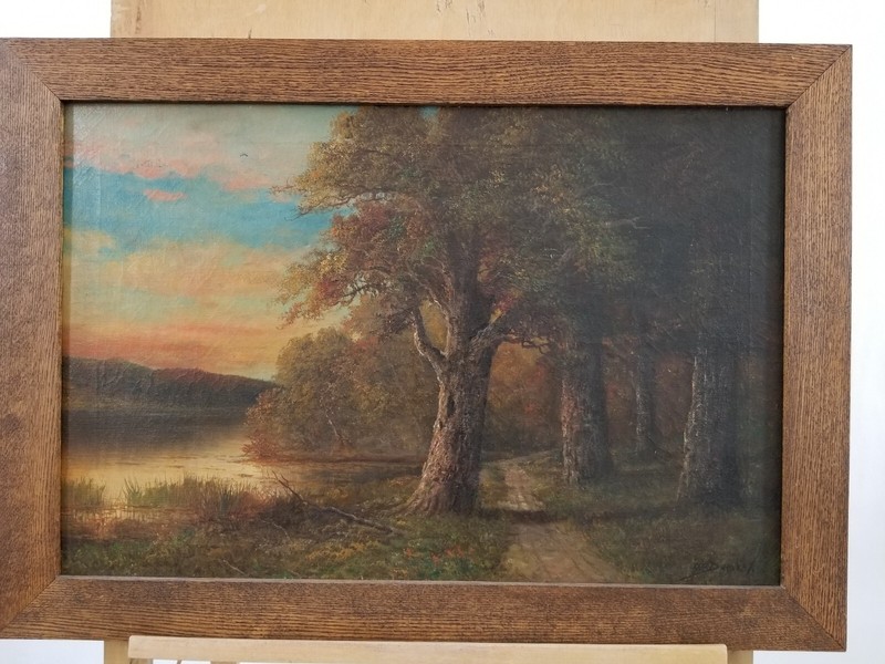 Antique, Genuine O/C Landscape Painting by Henry A. Duessel in its Frame. Read