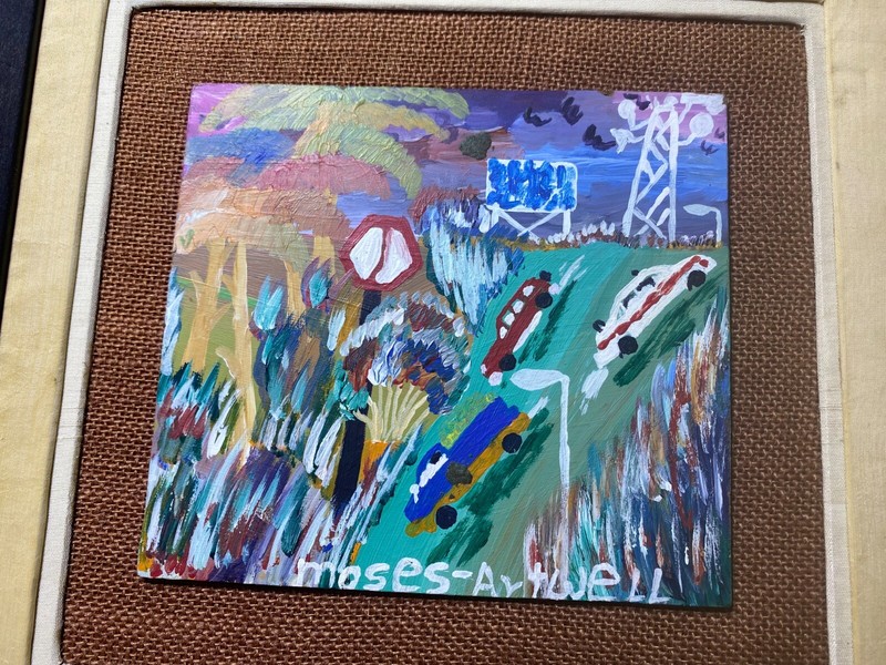 Moses Atwell Outsider Art "Cars In Landscape Scene" Oil Painting - Signed/Framed gallery