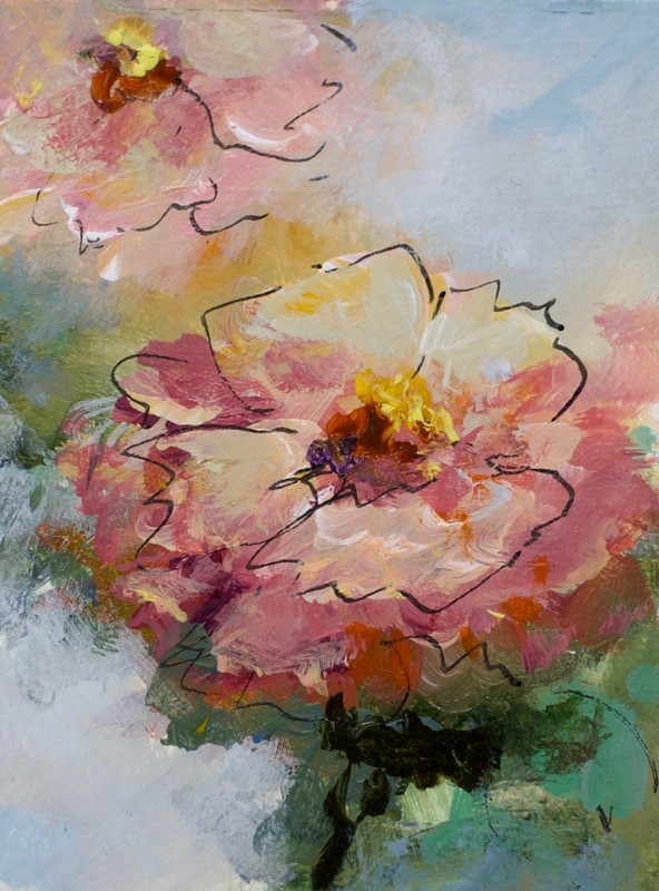ACEO ,Original ,Painting, Flowers, Garden,Collectable, ATC Heavy Paper, F1020 gallery