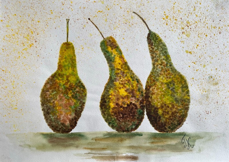 Pears Painting Fruit Original Art Small Still Life 12 x 17 inches