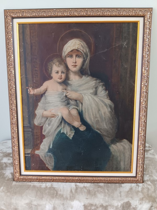 Holy Family Madonna with Child oil painting canvas 18th c. from church in France