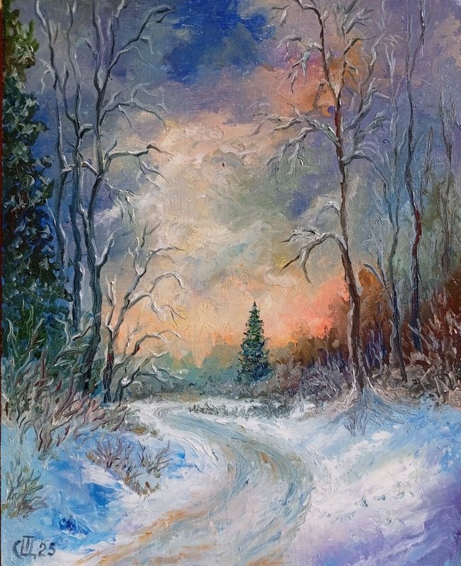 Painting «Winter». Oil on hardboard. 8×10 inc. Handmade. 2025. Unframed.