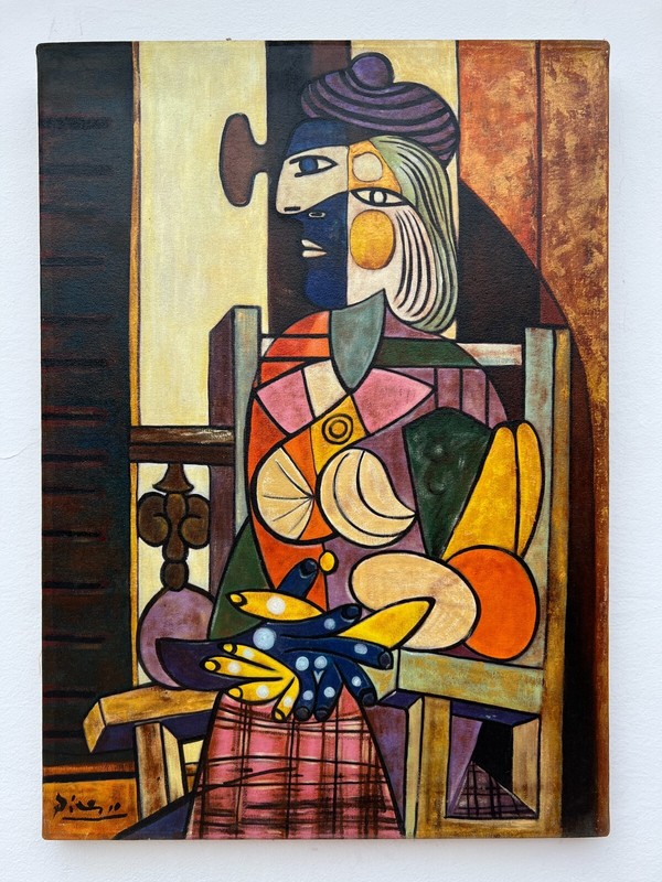 Pablo Picasso , Painting Oil On Canvas , signed stamped vintage 50 x 70 cm