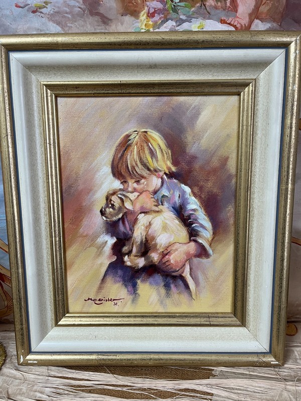 Hans Magister “Good Friends” Oil on Canvas, Signed, Framed, Approx 42x36cm