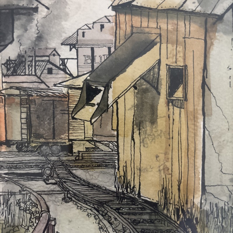Framed Original Watercolor Painting Of A Train Depot Signed By Artist gallery
