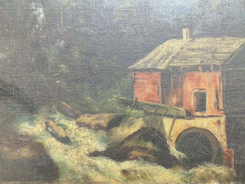 Oil Painting Mountain Stream Mill Gründerzeit Biedermeier Frame Antique Um 1880 gallery