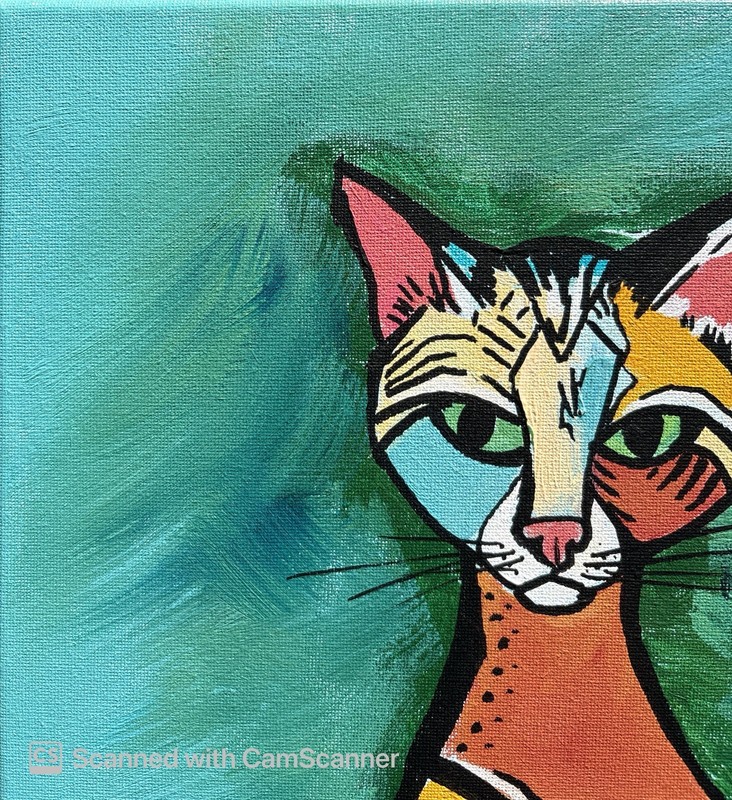 Stylized Colorful Calico Cat Original Acrylic Painting 11x14 Signed Canvas Art gallery