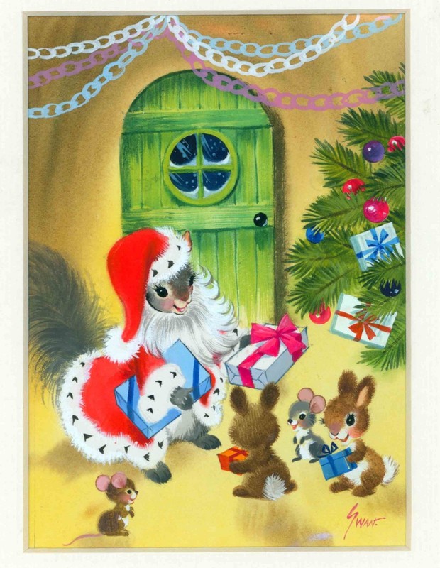 Original Peter Swan-Brown Christmas Art: Santa Brings Gifts