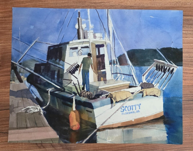 Patrick Dooley Double Sided Original Watercolor Painting Florence Oregon Signed