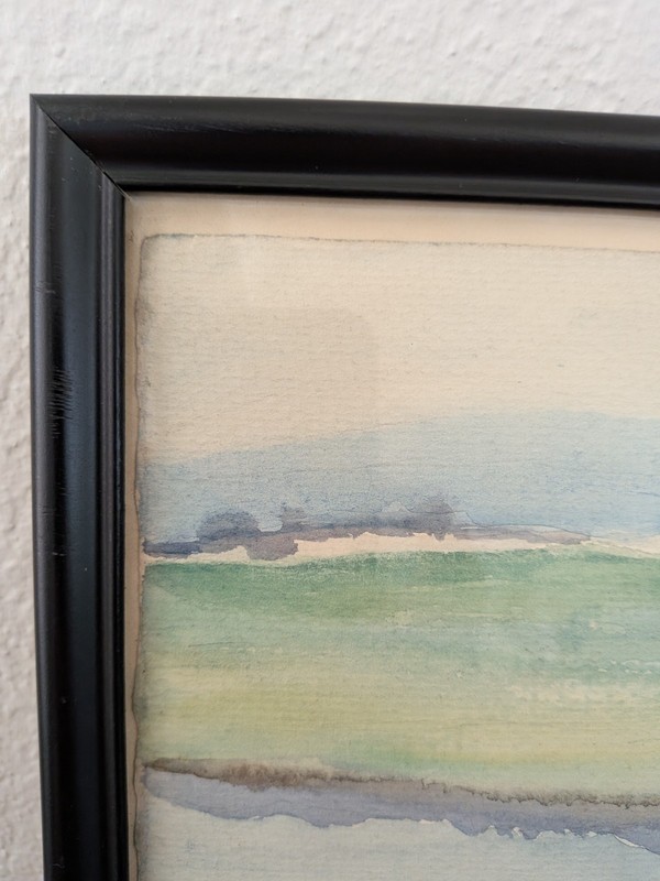 Original Watercolor On Paper Boat Mountain Landscape Artist Signed Beijing 1984 gallery
