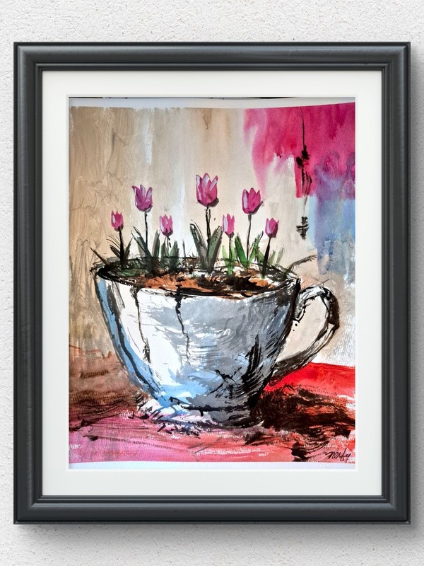 Original Hand Painted 11×14 Fantasy Botanical Acrylic Red Abstract Signed Art 33