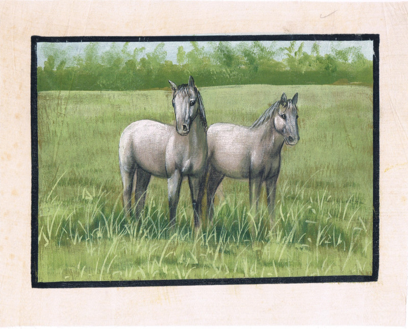 Horse Painting Handmade Watercolor Fine Art On Silk Cloth 9 x 7 Inches