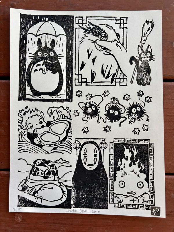 Original Studio Ghibli Linocut 5/15 Print By Alannah Dyer- 9x12 in. Hand Printed gallery