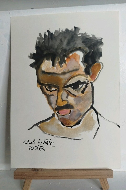 Egon Schiele Self Portrait Homage Watercolour 2014 Signed Mate #A4 Portrait gallery