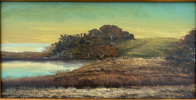 Eduard Caret French Barbizon Impressionist Framed Landscape Oil Painting 18×9″