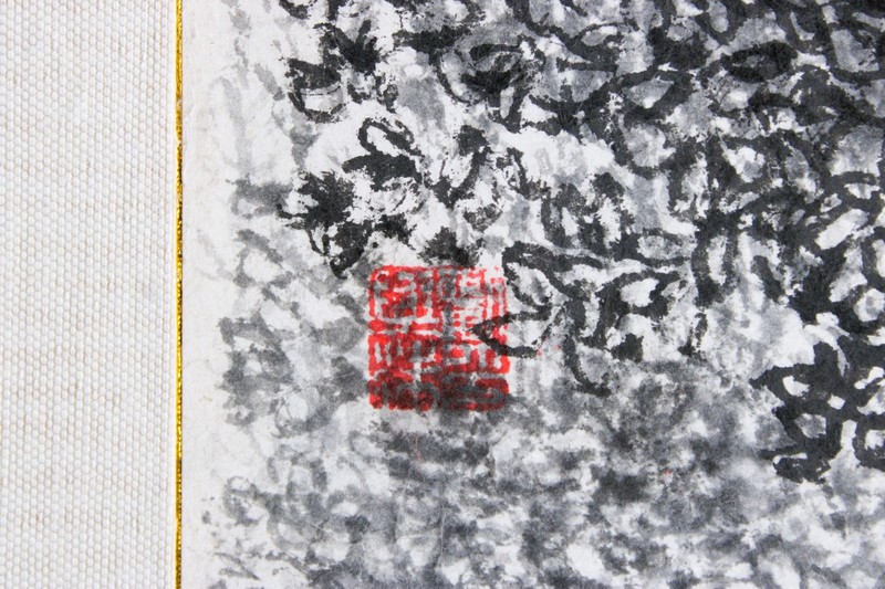 ORIGINAL INK ON PAPER SIGNED CHINESE SEAL RED STAMP CHOP COUNTRYSIDE VILLAGE gallery
