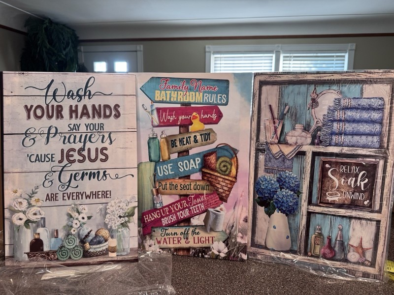 3 Piece Farmhouse Wall Art, Rustic Canvas Print, Wood Background 12″x18″