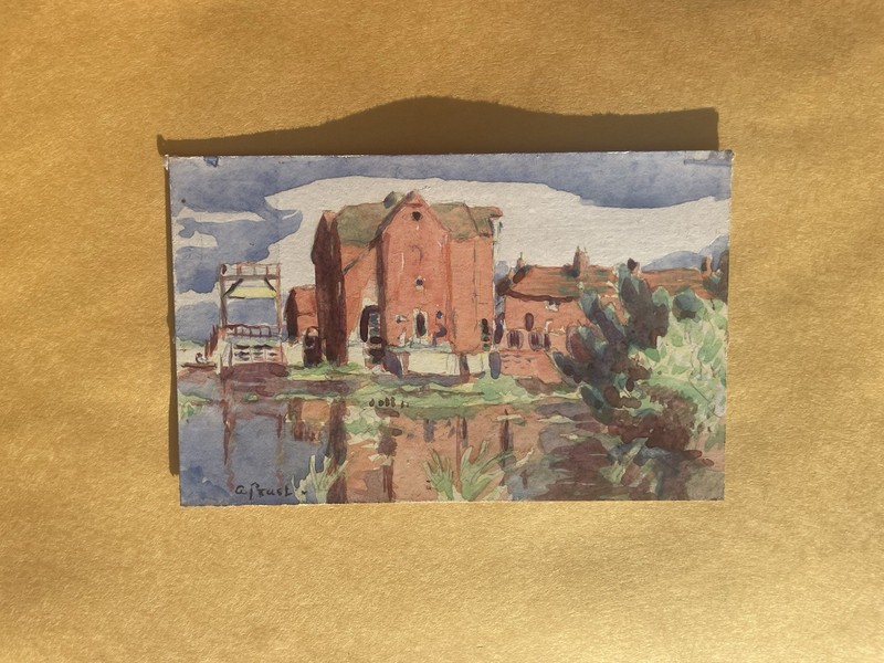 Alfred Prust English English Cityscape River Watercolor On Postcard