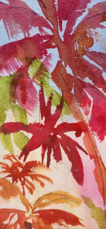 Terry Madden original Watercolor On Paper Lighthouse Palm Trees gallery