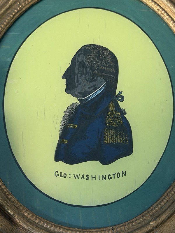 Early 19th C. George Washington Reverse Glass Painting Silhouette Portrait Frame gallery